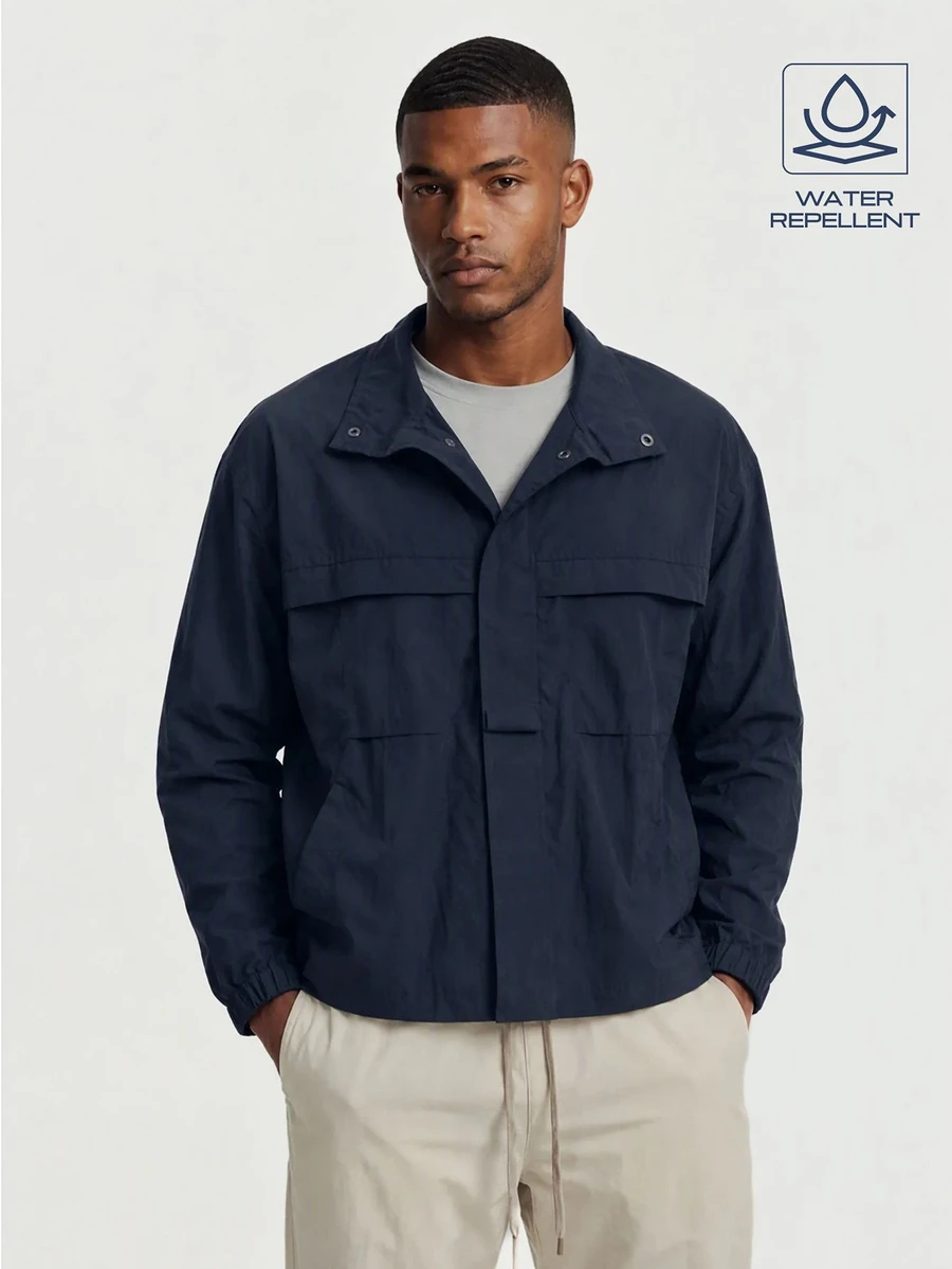 TekDrob Water Repellent Utility Anorak With Oversized Fit - Navy Blue - View 1