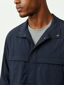 TekDrob Water Repellent Utility Anorak With Oversized Fit - Navy Blue - View 6