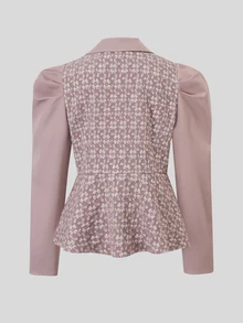 Modelyn Plus Size Elegant Commuter Jacquard Patchwork Shirt & Skirt 2 Pieces Set - Dusty Pink - View 6