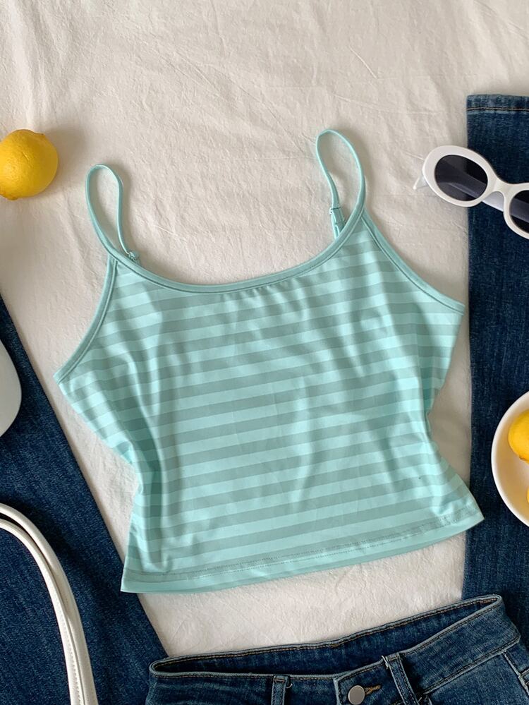Comfortcana Women's Casual Street Striped Colorblock Camisole Tank Top - Mint Green - View 5