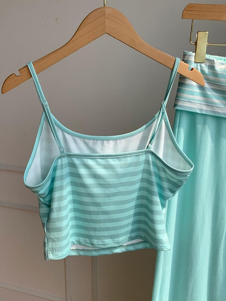 Comfortcana Women's Casual Street Striped Colorblock Camisole Tank Top - Mint Green - View 2