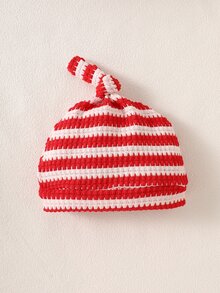 SHEIN 新生兒嬰兒秋季紅白條紋舒適休閒字母刺繡長袖連身衣 + 帽子，適合任何場合與節日 - 紅色 - 查看 9