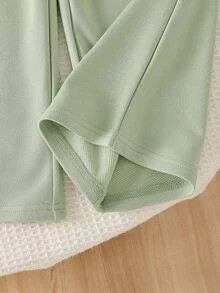 SHEIN ChillGRL Streecool 青少女女孩 2 件套秋季服飾 常規厚度針織休閒百搭連帽拉鍊運動外套與寬鬆寬腿長褲套裝 馬術運動圖案印花裝飾 適合休閒運動 - 綠色 - 查看 9