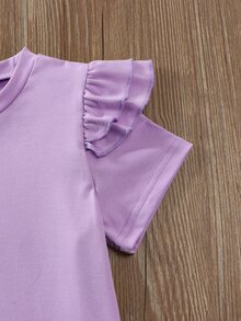 Elladie kids 女童可愛牛仔吊帶褲花朵刺繡，紫色荷葉袖T恤套裝，小女孩復古西部風格穿搭，夏季，7歲生日禮物 - 彩色 - 查看 3