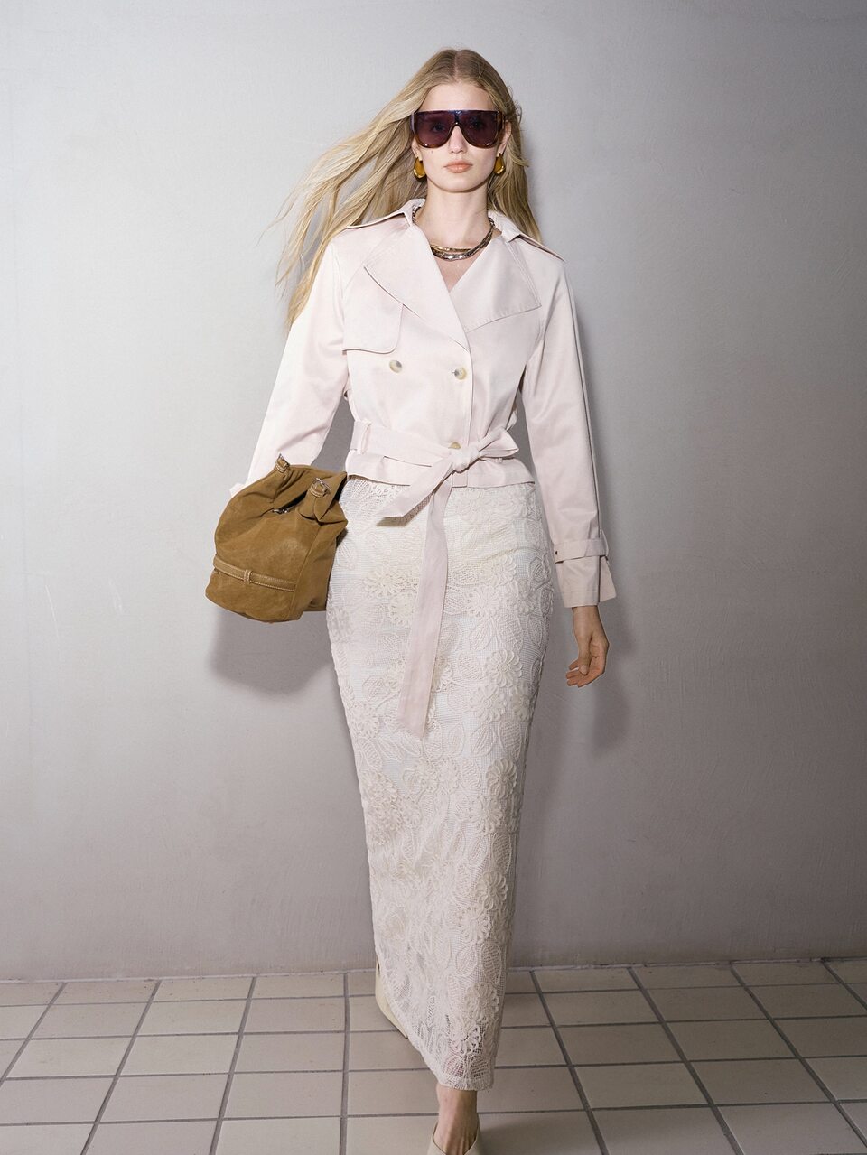 MOTF ELEGANT WOMEN'S BEIGE PLAIN WOVEN FABRIC LONG MERMAID SKIRT WITH SLIGHT STRETCH DOUBLE BUTTON DETAIL