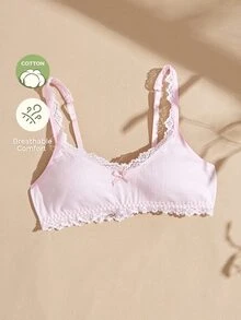 Lullawish Bra Renda Jacquard Rajut Katun Wanita - Baby Pink - View 1