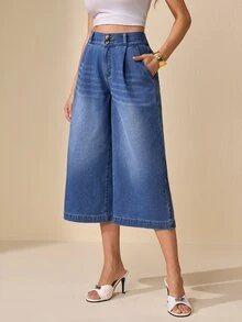 Selenza Women's Wide Leg Loose Casual Versatile Cropped Denim Jeans - Blue - View 4