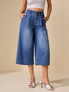 Selenza Women's Wide Leg Loose Casual Versatile Cropped Denim Jeans - Blue - View 5