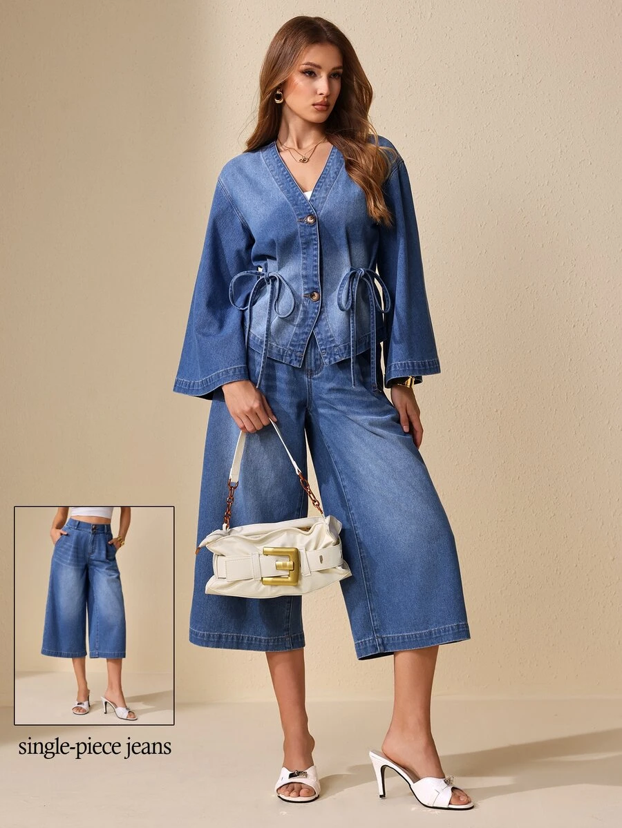 Selenza Women's Wide Leg Loose Casual Versatile Cropped Denim Jeans - Blue - View 1