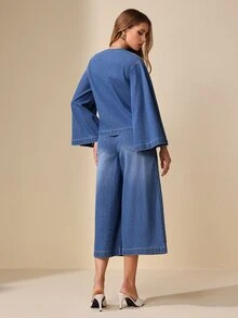 Selenza Women's Wide Leg Loose Casual Versatile Cropped Denim Jeans - Blue - View 2