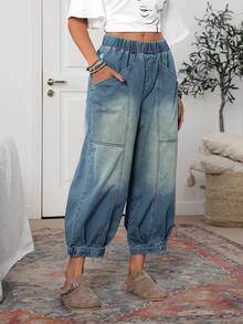 EMERY ROSE Women's Casual Washed Elastic Waist Jeans - Blue - View 8