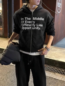 DAZY Men's Black Sweatshirt Hoodie With White Letter Print And Elastic Waist Long Pants Sweatshirt Set Fall - Black - View 8