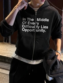 DAZY Men's Black Sweatshirt Hoodie With White Letter Print And Elastic Waist Long Pants Sweatshirt Set Fall - Black - View 4