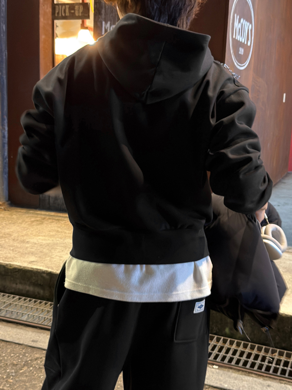 Men's Black Sweatshirt Hoodie With White Letter Print And Elastic Waist Long Pants Sweatshirt Set Fall