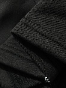 DAZY Black Linear Decor Crew Neck Pullover Sweatshirt With Elastic Waist Long Pants Men's Pullover Sweatshirt Set Fall - Black - View 7