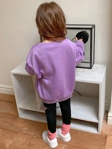 THE POWERPUFF GIRLS X DAZY Young Girl Letter Cartoon Graphic Long Sleeve Sweatshirt And Leggings Casual Daily Outfit Set Fall - Purple - View 5