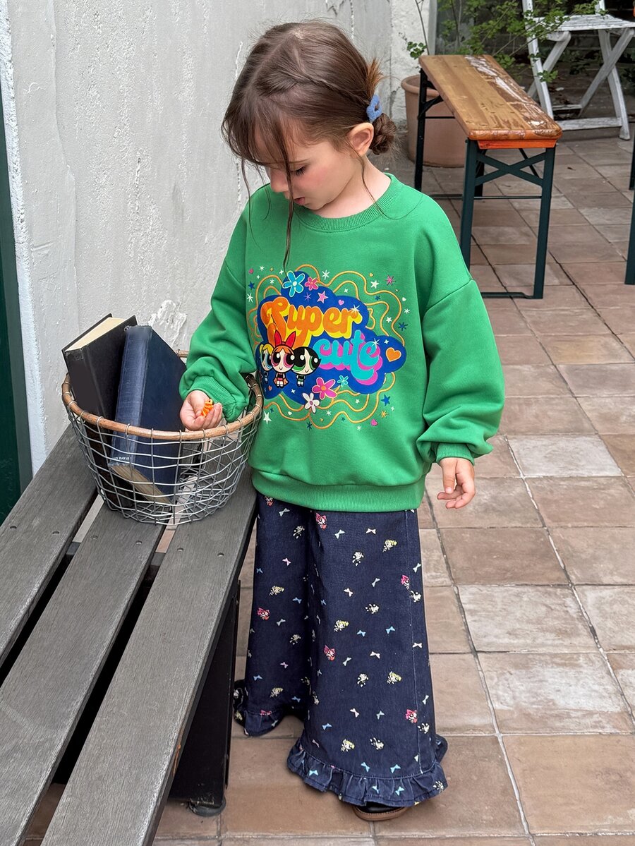 THE POWERPUFF GIRLS X DAZY Sweatshirt Musim Gugur untuk Anak Perempuan Muda - Hijau - View 1