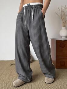 DAZY Men Casual Striped Pants Fall - Dark Grey - View 5