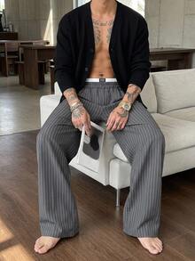 DAZY Men Casual Striped Pants Fall - Dark Grey - View 1
