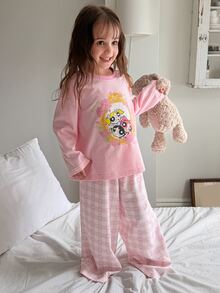 THE POWERPUFF GIRLS X DAZY Young Girl Cartoon Print Long Sleeve Top And Pants Casual Daily Home Pajama Set Fall - Baby Pink - View 4