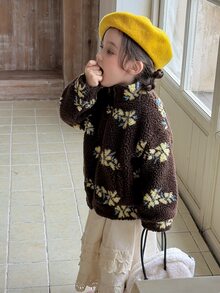 DAZY Infant (Girl) All-Over Print Korean Style Long Sleeve Sweatshirt Fall - Coffee Brown - View 1