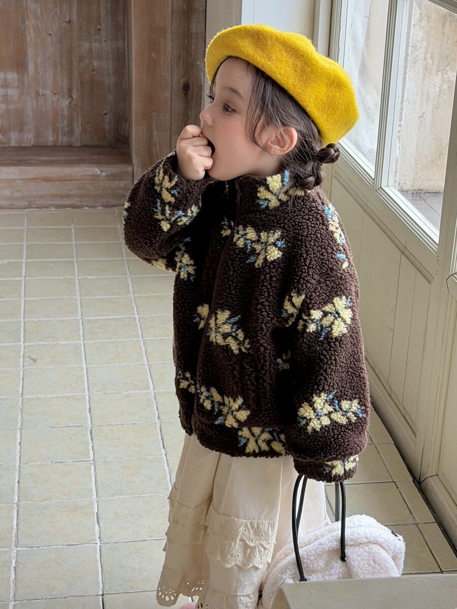 DAZY Infant (Girl) All-Over Print Korean Style Long Sleeve Sweatshirt Fall - Coffee Brown - View 1