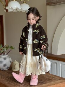 DAZY Infant (Girl) All-Over Print Korean Style Long Sleeve Sweatshirt Fall - Coffee Brown - View 6
