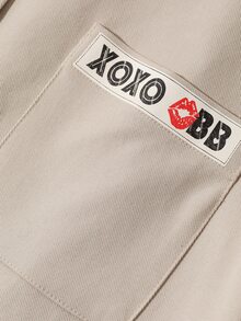 Betty Boop x DAZY Curve Cartoon Print Colorblock Patchwork Loose Casual Blogger Style Spring Autumn Jacket - Khaki - View 8