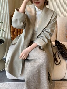 DAZY Jaket Wanita Elegan Musim Gugur/Dingin dengan Sabuk - Aprikot - View 1