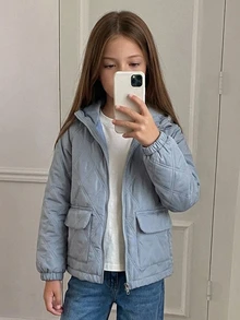DAZY Girls' Big Tween Girl' Loose Blue Quilted Cotton Padded Coat, New Autumn/Winter Style - Baby Blue - View 14
