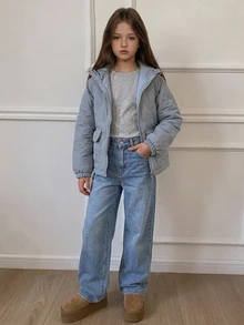 DAZY Girls' Big Tween Girl' Loose Blue Quilted Cotton Padded Coat, New Autumn/Winter Style - Baby Blue - View 16
