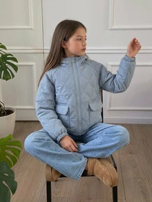 DAZY Girls' Big Tween Girl' Loose Blue Quilted Cotton Padded Coat, New Autumn/Winter Style - Baby Blue - View 11