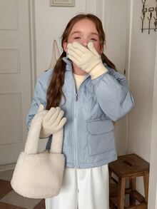 DAZY Girls' Big Tween Girl' Loose Blue Quilted Cotton Padded Coat, New Autumn/Winter Style - Baby Blue - View 6