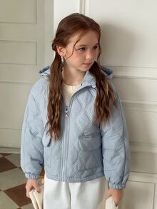 DAZY Girls' Big Tween Girl' Loose Blue Quilted Cotton Padded Coat, New Autumn/Winter Style - Baby Blue - View 7