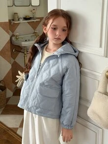 DAZY Girls' Big Tween Girl' Loose Blue Quilted Cotton Padded Coat, New Autumn/Winter Style - Baby Blue - View 17