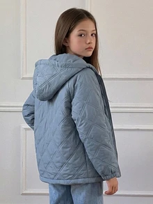 DAZY Girls' Big Tween Girl' Loose Blue Quilted Cotton Padded Coat, New Autumn/Winter Style - Baby Blue - View 13
