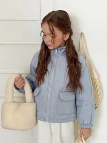 DAZY Girls' Big Tween Girl' Loose Blue Quilted Cotton Padded Coat, New Autumn/Winter Style - Baby Blue - View 3