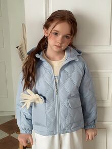 DAZY Girls' Big Tween Girl' Loose Blue Quilted Cotton Padded Coat, New Autumn/Winter Style - Baby Blue - View 8