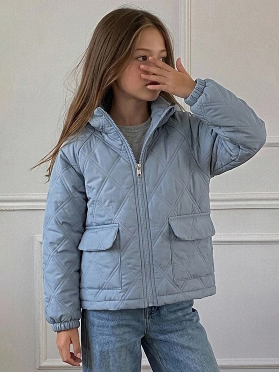DAZY Girls' Big Tween Girl' Loose Blue Quilted Cotton Padded Coat, New Autumn/Winter Style - Baby Blue - View 1