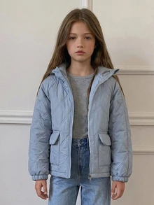 DAZY Girls' Big Tween Girl' Loose Blue Quilted Cotton Padded Coat, New Autumn/Winter Style - Baby Blue - View 12