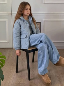 DAZY Girls' Big Tween Girl' Loose Blue Quilted Cotton Padded Coat, New Autumn/Winter Style - Baby Blue - View 10