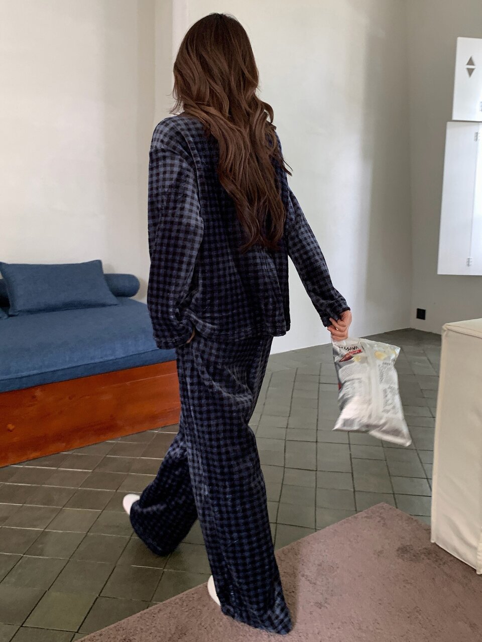 Women's Plaid Long Sleeve Top And Pants Casual Daily Home Sleepwear Set Fall