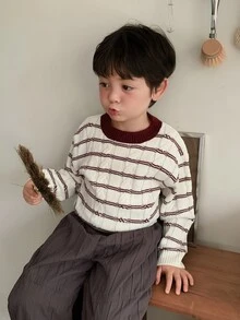DAZY Baby Boys Round Neck Contrast Color Long Sleeve Autumn/Winter Sweater - Apricot - View 6