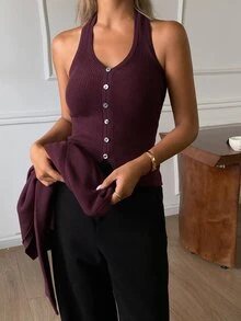 DAZY Women's 2 Pieces Sweater Set, V-Neck Long Sleeve Waist-Cinching Camisole And Cardigan, Burgundy, Casual Commuter Style, Autumn Winter - Red Violet - View 4