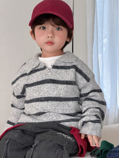 DAZY Infant/Toddler (Boy) Turn Collar Striped Long Sleeve Autumn/Winter Korean Style Versatile Sweater