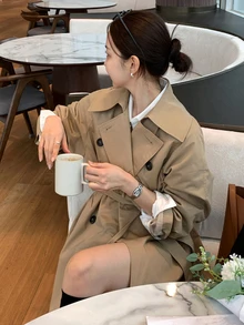 DAZY Women's Solid Color Casual Versatile Daily Travel Trench Coat Jacket Fall - Khaki - View 7