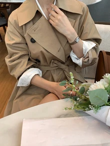 DAZY Women's Solid Color Casual Versatile Daily Travel Trench Coat Jacket Fall - Khaki - View 5