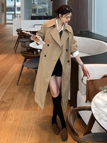 DAZY Women's Solid Color Casual Versatile Daily Travel Trench Coat Jacket Fall - Khaki - View 1