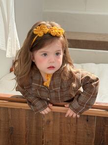 Dazy Kids Infant (Girl) Plaid Collar Long Sleeve Shirt And Long Pants 2 Pieces Set Loungewear Fall - Coffee Brown - View 3