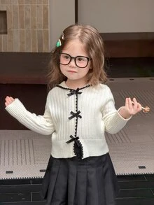Dazy Kids Baby Girl Bow Decor Cardigan Fall - White - View 3
